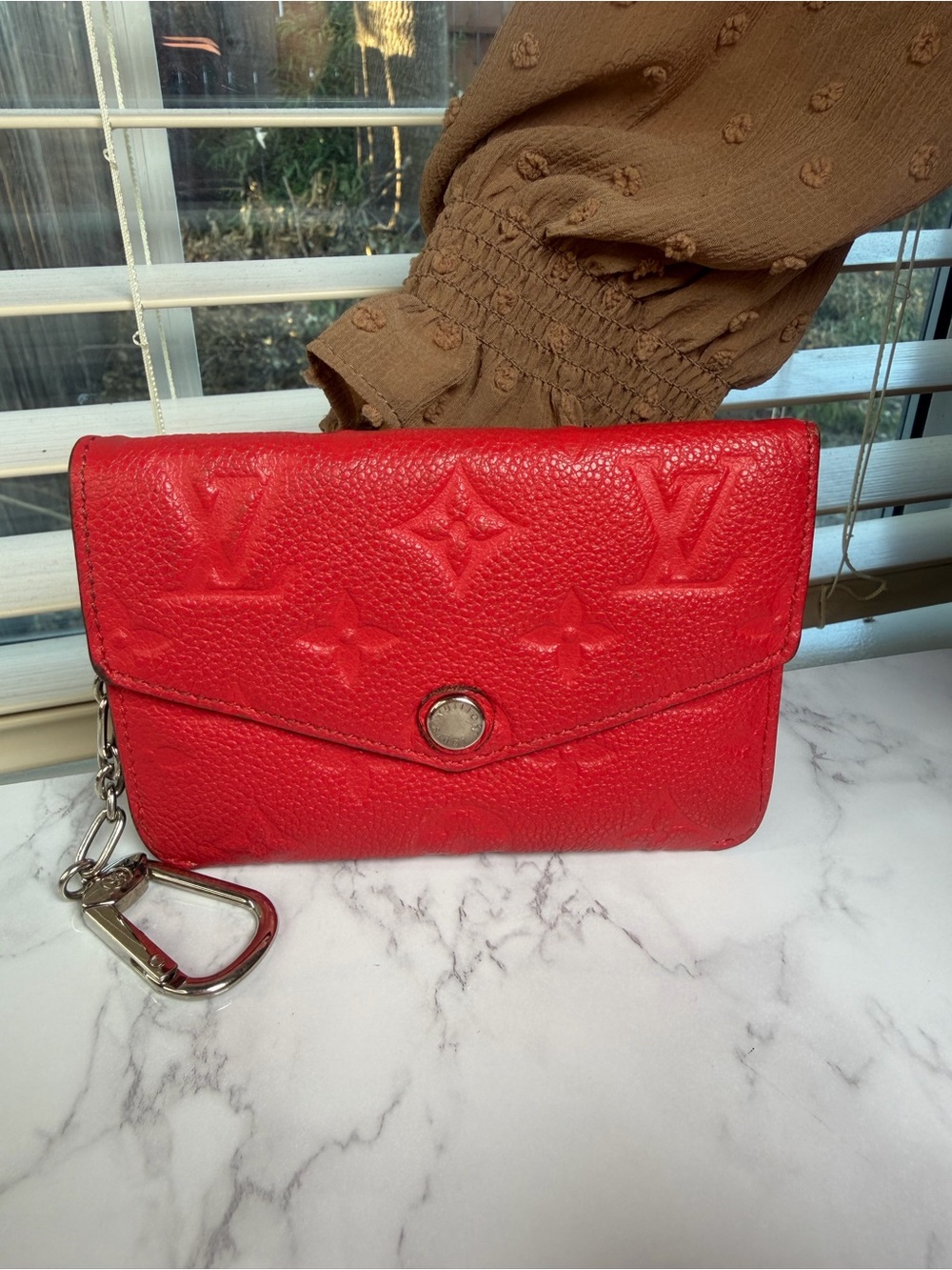 Louis Vuitton Empreinte Red Embossed Monogram Key Pouch with Silver Hardware